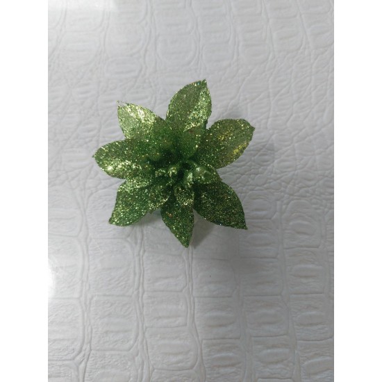 Новогодние украшения с блестками 6 см "Пуансетия",цв зеленый, цена за 1 шт